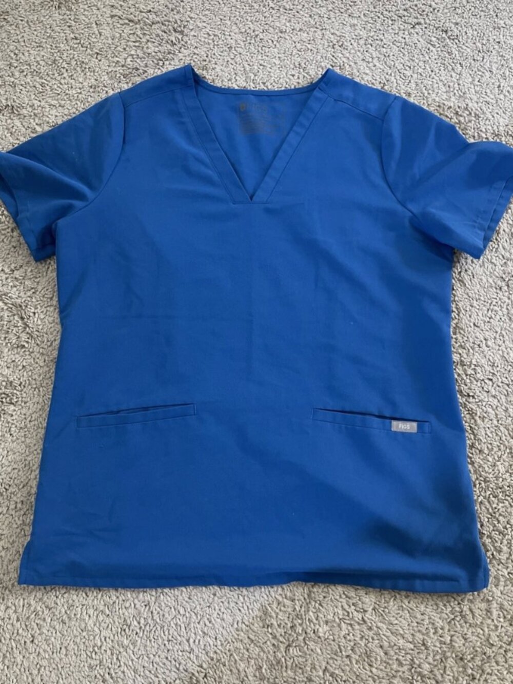 FIGS Scrub Top Womens Medium Blue Technical Collection V-Neck Two Pocket Stretch